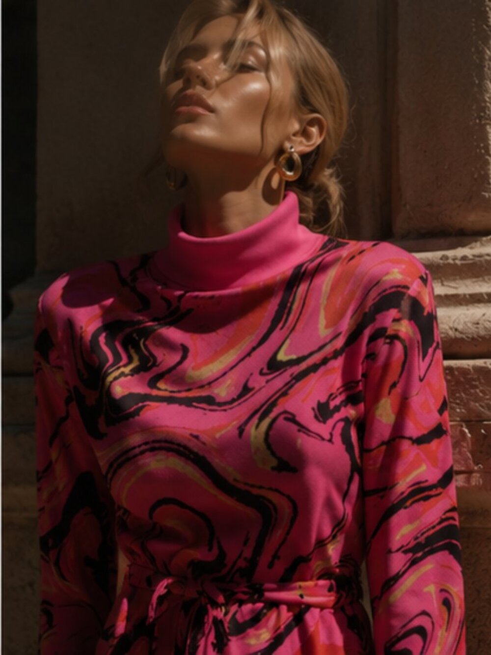 Zara Belted Jacquard Knit Sweater Midi Dress Pink Sz Small NWT - Picture 6 of 16